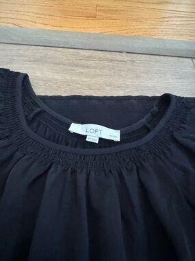 LOFT Black Smocked Round-Neck Top